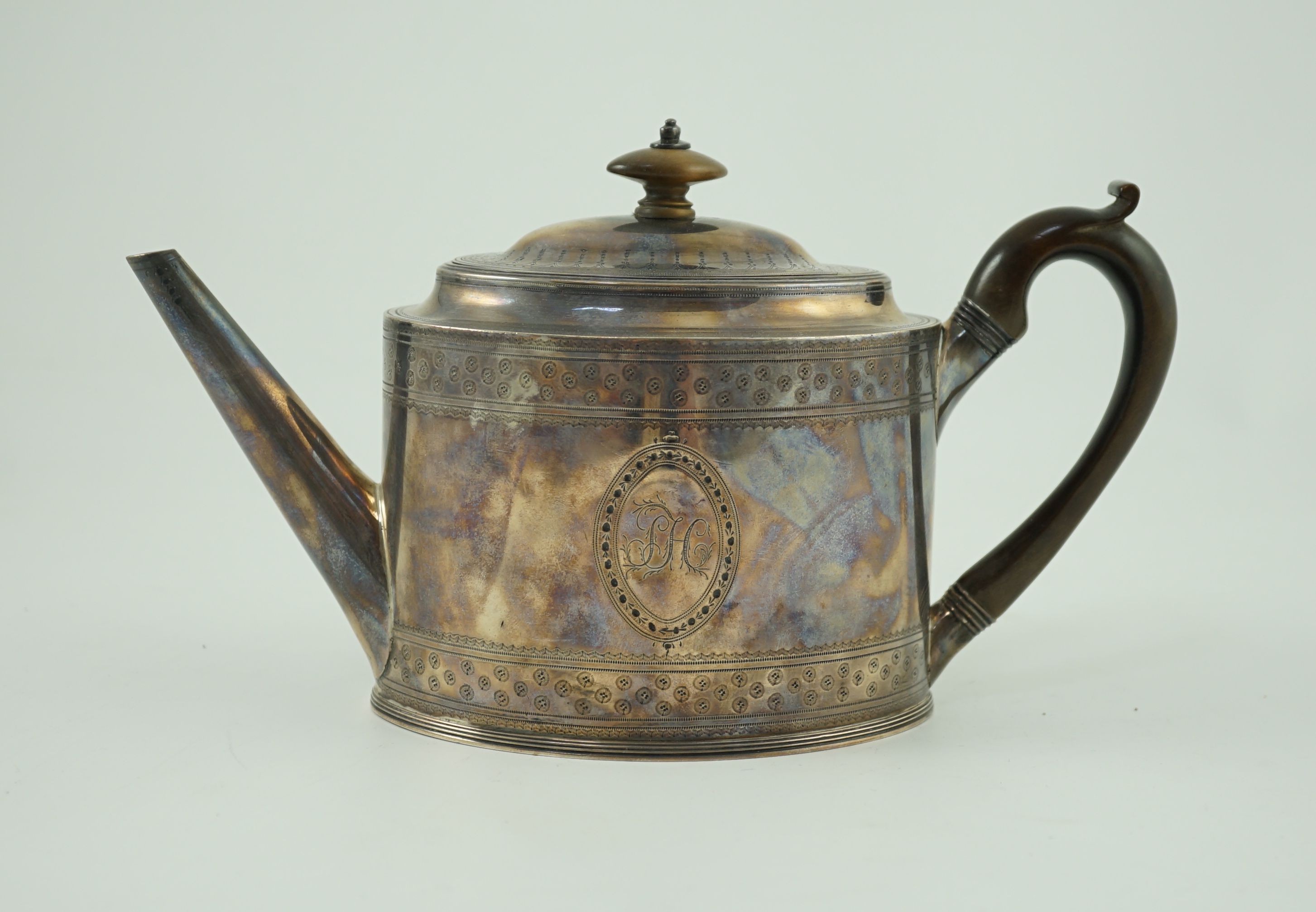 A George III silver oval teapot, by Hester Bateman